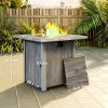 Outsunny Propane Gas Fire Pit Table for Garden, 40000 BTU Smokeless Firepit Outdoor Heater with Waterproof Cover, Glass Screen, Glass Beads and Lid, Wood Effect, 71 x 71 x 62.5cm, Dark Grey