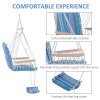 Outsunny Hanging Rope Chair with Soft Padded Seat & Backrest, Portable Garden Hammoc Chair with Wooden Support Bar, Armrests, Cotton Cloth, Footrest, for Patio & Tree, Blue
