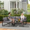 Outsunny 3 Piece L Shaped Garden Furniture Set with Cushions, Garden Corner Sofa Set with 3-Seater Sofa, Loveseat and Tempered Glass Top Table for Outdoor, Grey
