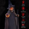 HOMCOM 190cm Witch with Broomstick Outdoor Halloween Decoration, Halloween Animatronic with Sound Activated, Light Up Eyes, Sound Effects, Animated Prop for Haunted House