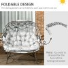 Outsunny Egg Chair Outdoor, 2 Seater Folding Weave Garden Furniture Chair with Cushion, Cup Pockets for Patio Balcony - Light Grey