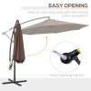 Outsunny 3(m) Garden Banana Parasol Hanging Cantilever Umbrella with Crank Handle, 8 Ribs and Cross Base for Outdoor, Sun Shade, Brown