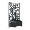 Outsunny Metal Garden Bed with Trellis, Wall Mounted or Freestanding Raised Planter with Privacy Panel, Two Big Trees Cut-out Privacy Screen with Planter Box for Climbing Plants, Flowers, Vegetables