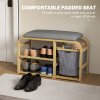 HOMCOM Bamboo Shoe Bench with Cushion, Shoe Rack Bench with 2 Slatted Shelves and Pull-Out Fabric Basket for Hallway, Entryway, Living Room, Nature Wood Finish