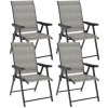 Outsunny Set of 4 Folding Chair, Garden Chair Set with Breathable Mesh Back and Seat, Outdoor Camping Chairs with Armrests, Steel Frame for Deck Balcony, Black and Grey