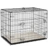 PawHut Dog Crate, Folding Metal Dog Cage with Two Doors, Tray, Soft Cushion, for Small Dogs, 76 x 53 x 60 cm, Black