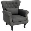 HOMCOM Wingback Armchair, Linen Fabric Accent Chair, Upholstered Fireside Chair with Pillow, Button Tufted Back for Living Room, Bedroom, Home Office, Dark Grey