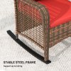 Outsunny Garden Rocking Chair, Outdoor Rattan Rocker Lounge Chair with Seat and Back Cushions, Patio Armchair Seat with All-weather Wicker, Steel Frame for Porch Balcony, Red