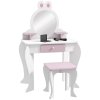 ZONEKIZ Kids Dressing Table with Mirror and Stool , Kids Vanity Table Girls Dressing Table with Drawer, Storage Shelf, Rabbit Design, for Ages 3-6 Years - White and Pink