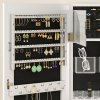 HOMCOM Jewellery Cabinet with LED Lights, Door Hanging or Wall Mounted Full Length Mirror with Storage, Lockable Jewellery Organiser, White Surface and Black Lining