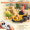 AIYAPLAY Ride on Tractor with Trailer, 12V Electric Vehicle with Remote Control, Ride on Car for Kids with Music, Shifter, Start-Up Sound for Ages 3-8 Years, Yellow