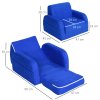 HOMCOM Children's Armchairs Kids Toddler Sofa Chair 2 In 1 Sofa Bed Folding Couch Soft Flannel Sponge Playroom Bedroom Living Room Blue