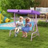 Outsunny 2 Seat Kids Swing Chair with Adjustable Canopy, Fairy Themed Double Kids Garden Swing Bench with Safety Belts for Patio Park Porch, for Ages 3-6 Years - Blue