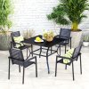 Outsunny 94 x 94 cm Garden Dining Table with Parasol Hole, Square Patio Table with Slatted Metal Plate Top, Black