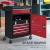 HOMCOM Rolling Tool Cabinet on Wheels with 5 Drawers and Lockable Cabinet, Portable Top Tool Chest and Roller Cabinet Combo for Workshop and Home, Red