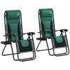 Outsunny Zero Gravity Lounger Chair Set of 2, Folding Reclining Patio Chair with Padded Seat, Cup Holder, Soft Cushion and Headrest for Poolside, Camping, Green