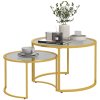 HOMCOM Coffee Table Set of 2, Modern Nest of Tables with Tempered Glass Top, Steel Frame for Living Room, Gold Tone