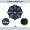 Outsunny 3(m) Cantilever Roma Parasol Garden Sun Umbrella Outdoor Patio with 360 Rotation Crank & Tilt Aluminium Frame LED Solar Light Cross Base, Blue