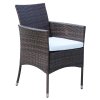 Outsunny 7-Piece Rattan Garden Furniture Set with Cushions, 6 Seater Garden Table and Chairs, Rattan Dining Set with 6 Armchairs, Rectangular Glass Top Table, Brown