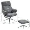 HOMCOM Recliner Chair with Footstool, Upholstered Velvet Fabric Armchair with Adjustable Back, Solid Wood Frame for Living Room, Charcoal Grey