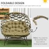 Outsunny Egg Chair Outdoor, 2 Seater Folding Weave Garden Furniture Chair with Cushion, Cup Pockets for Patio Balcony - Khaki