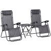 Outsunny Folding Zero Gravity Chairs, 3 Pieces Adjustable Sun Lounger and Table Set with Cup Holder and Headrest, Patio Bistro Set with Reclining Garden Chairs for Outdoor, Light Grey