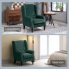 HOMCOM Retro Accent Chair, Velvet Wingback Armchair with Wood Frame Button Tufted Design for Living Room Bedroom, Green