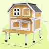 PawHut Wooden Outdoor Cat House, 2 Tiers Cat Shelter with Openable Asphalt Roof, Removable Panel, Escape Doors, Jumping Platform, Terrace, for 1-2 Cats - Yellow