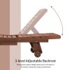 Outsunny Garden Patio Sun Lounger, Outdoor Wooden Sun Bed with Built-In Table, Reclining Backrest and Rolling Wheels for Sunbathing, Red Brown