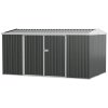 Outsunny 14 x 8ft Outdoor Garden Metal Storage Shed with Lockable Door, Tool Storage Box with Sloped Roof, 4 Windows and Floor Foundation for Backyard, Patio and Lawn - Grey