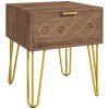 HOMCOM Bedside Table with Drawer, Wooden Nightstand, Modern Sofa Side Table with Gold Tone Metal Legs and Handles for Living Room, Bedroom, Easy Assembly, 40x41x 49cm, Brown
