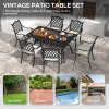Outsunny 7 PCs Garden Patio Dining Set with Parasol Hole, Cast Aluminium Outdoor Furniture Set with Six Cushioned Chairs and Rectangle Dining Table, for Garden, Lawn, Deck, Black