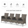 Outsunny 4 Pieces Outdoor PE Rattan Dining Chairs Set with Cushion, Garden Armchair with Armrests, High Backrest, Metal Frame Patio Wicker Furniture, Grey