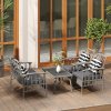 Outsunny 4 Piece Rattan Garden Furniture Set, Garden Sofa Set with 5-Level Adjustable Armchairs, Loveseat, Coffee Table and Cushions, Wicker Outdoor Conservatory Furniture for Patio Balcony, Grey