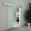 HOMCOM 90cm Sliding Glass Door with Hardware Track Kit, Frosted Tempered Glass with Stripe Pattern, Round Handle