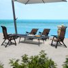 Outsunny Set of 4 Outdoor Wicker Folding Chairs, Patio PE Rattan Dining Armrests Chair set with 7 Levels Adjustable Backrest, for Outdoors, Camping, Dark Brown