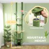 PawHut Floor to Ceiling Cat Tree, 225-255cm Adjustable Cat Tower Indoor, Multi-Level Activity Centre with Sisal Scratching Posts, Grooming Brush Post, Hammocks, Green