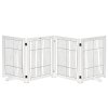 PawHut Freestanding Pet Gate 4 Panel Wooden Dog Barrier Foldable Safety Fence with Support Feet 264cm Long 77cm Tall for Doorway Stairs White