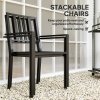 Outsunny Set of 2 Garden Chairs, Stackable Outdoor Chairs with Metal Slatted Seat & Backrest, for Yard, Garden, Black