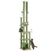PawHut Floor to Ceiling Cat Tree, 225-255cm Adjustable Cat Tower Indoor, Multi-Level Activity Centre with Sisal Scratching Posts, Grooming Brush Post, Hammocks, Green