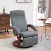 HOMCOM Swivel Recliner Chair with Extended Footrest, Manual Reclining Armchair with Wood Base for Living Room, Bedroom, Grey