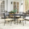 Outsunny 5 Pieces Garden Dining Set with Cushions, Outdoor Patio Table and 4 Stackable Chairs, Metal Top Table with Umbrella Hole, Black