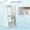 AIYAPLAY Toddler Step Stool, Toddler Tower, 2 in 1 Toddler Step with Safety Rail, for Kitchen, Bathroom, Counter, White