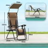 Outsunny Zero Gravity Lounger Chair Set of 2, Folding Reclining Patio Chair with Shade Cover, Cup Holder, Soft Cushion and Headrest for Poolside, Camping, Coffee