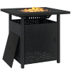 Outsunny Outdoor Rattan Gas Fire Pit Table, 50,000 BTU Square Garden Table with Fire Pit, Rain Cover, Wind Guard, Pulse-Ignition and Volcanic Rock, 72.5 x 72.5 x 67.5 cm, Black