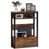 HOMCOM Side Table, Narrow Bedside Table with 2 Storage Shelves, Industrial Sofa End Table with Metal Frame for Living Room, Bedroom, Rustic Brown
