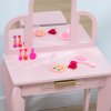 HOMCOM Kids Dressing Table and Stool Kids Vanity Set Makeup Desk w/ Mirror, Drawer, for Ages 3-6 Years - Pink