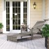 Outsunny PE Rattan Sun Lounger, Garden Lounger with 4-Level Adjustable Backrest, Outdoor Sunbed with Retractable Footrest for Balcony, Beach, Patio, Mixed-grey