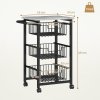 HOMCOM 3-Tier Kitchen Island on Wheels, Rolling Kitchen Storage Trolley with 3 Pull-Out Mesh Baskets, Mobile Utility Serving Cart, Light Grey