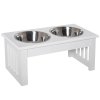 PawHut Raised Dog Bowl Feeding Bowls with Stand for Extra Small and Small Dogs Elevated Pet Bowls Water Food Feeder 44L x 24W x 15H cm - White
